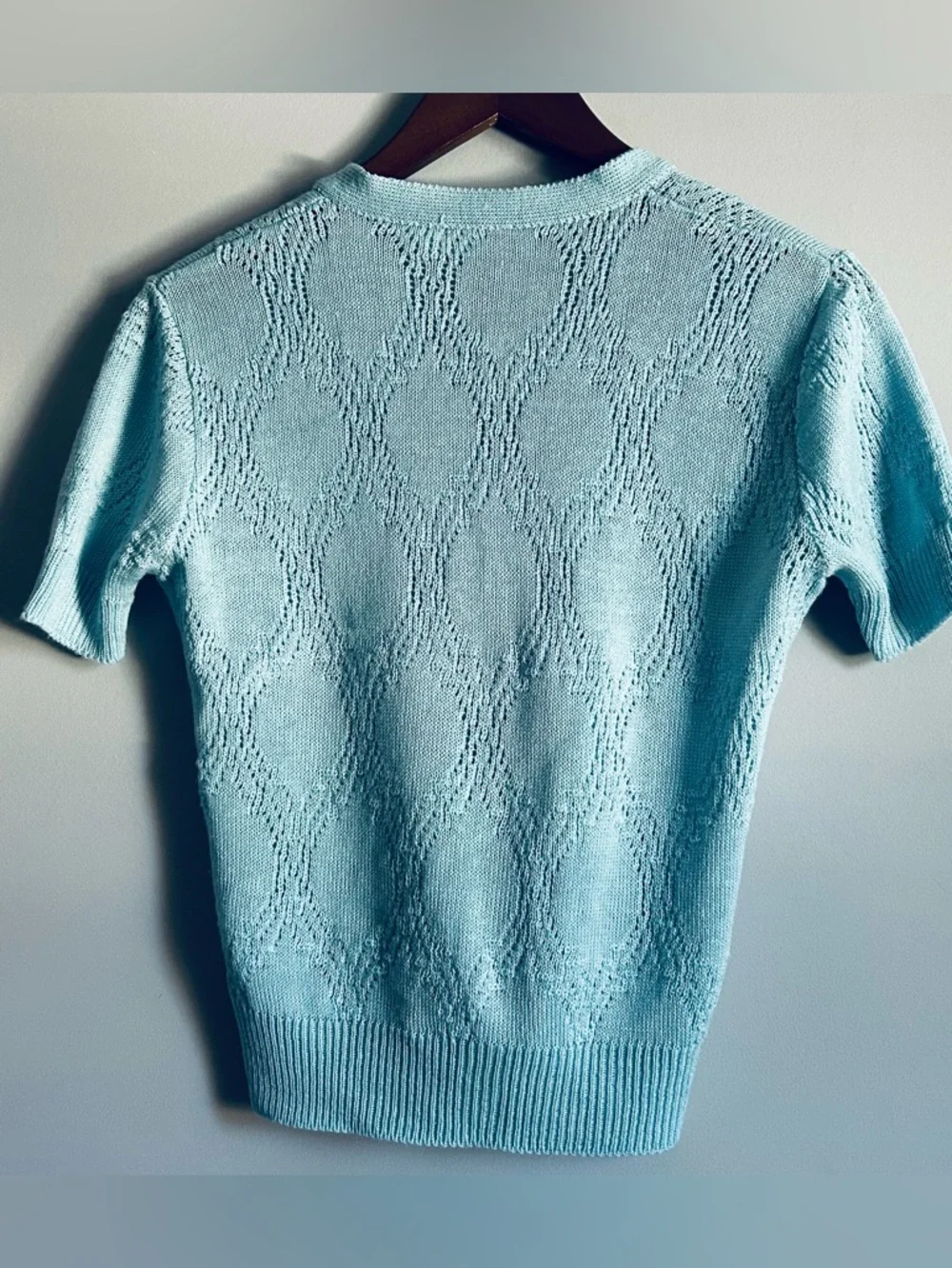 Vintage Saks Fifth Avenue Light Blue Short Sleeved Cardigan Size Small - Picture 2 of 7